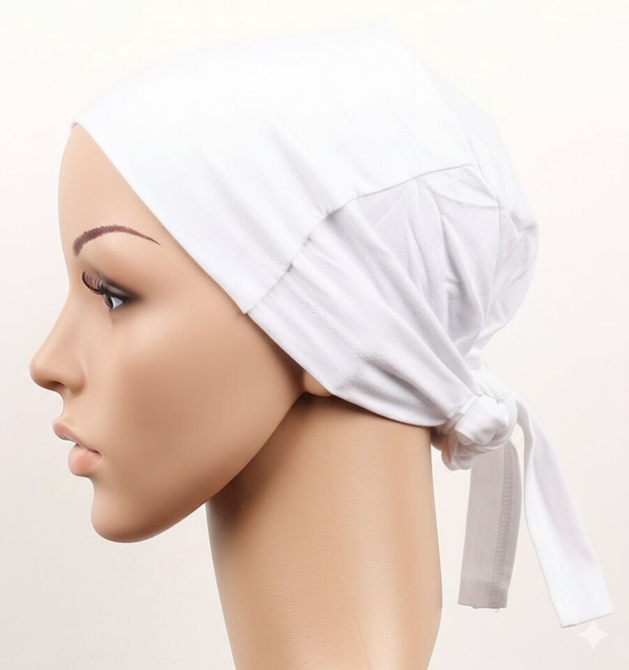 Dikişsiz Bağlamalı Tesettür Bone - Bağlamalı Bandana Beyaz