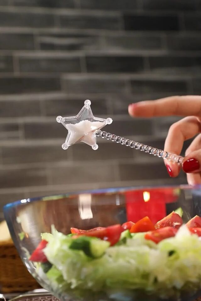 3 Adet Sihirli Asa Yıldız Şekilli Kristal Tuzluk, Karabiberlik, Baharatlık Boncuk Saplı