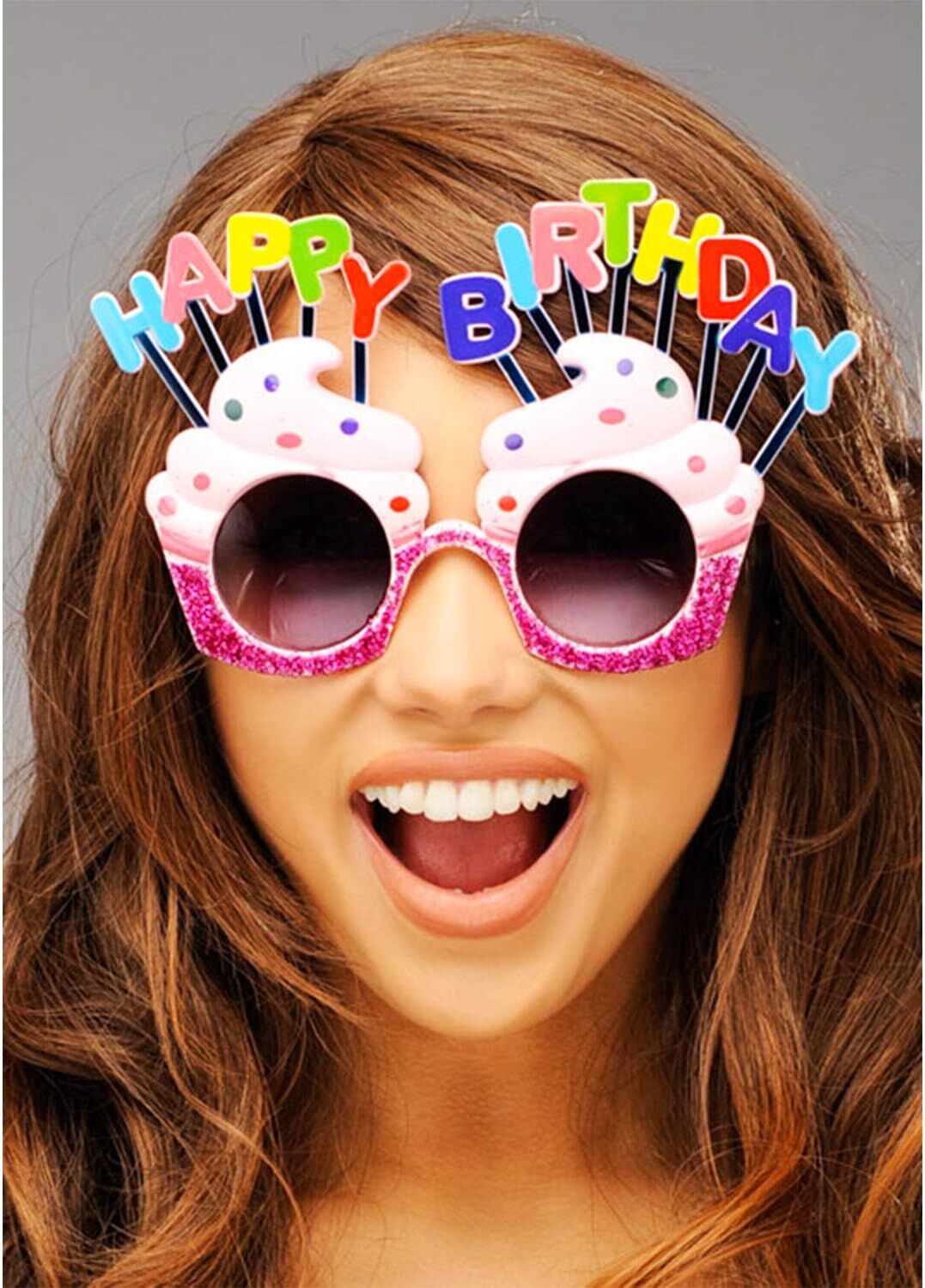 Happy Birthday Yazılı Pembe Fuşya Renk Pembe Pastalı Parti Gözlüğü 12x7 cm