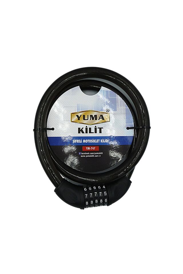 Yuma YM-747 120cm 20mm 5 Şifreli Siyah Motorsiklet Kilidi