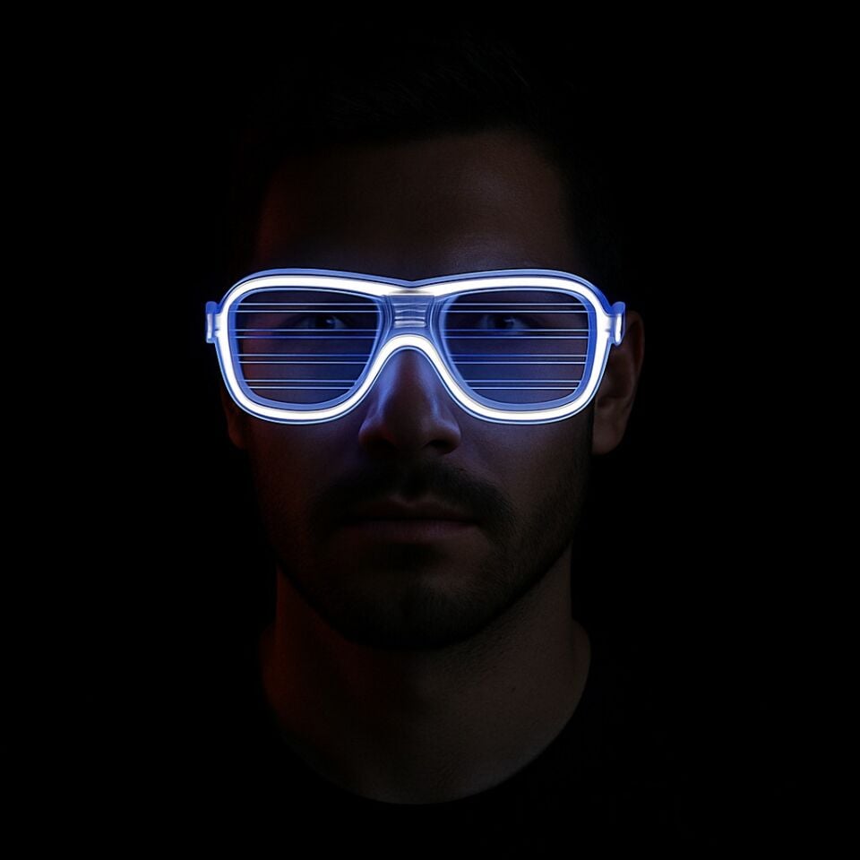 Beyaz Led Işıklı Parti Gözlüğü - Neon Glow Şerit Gözlük 3 Modlu