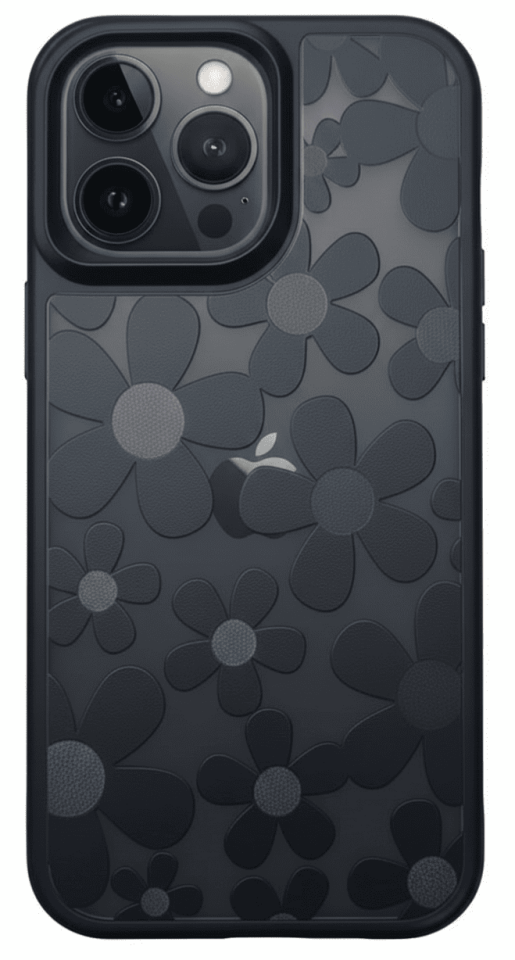 iPhone 16 Pro Max Çiçekli Kılıf Bağlama Aparatlı Siyah