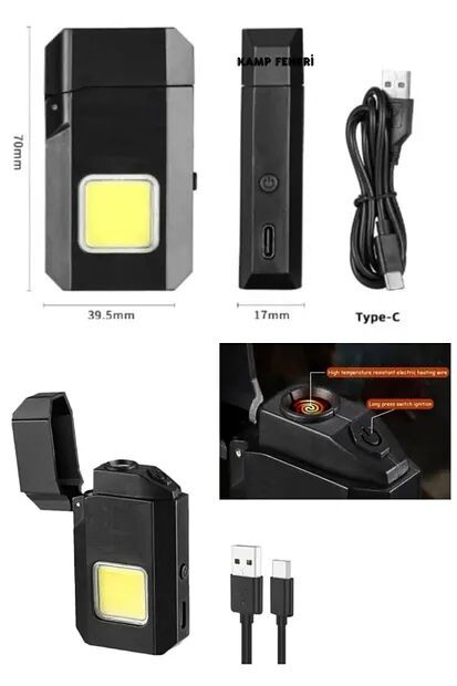 Projektör El Feneri ve Pürmüz Çakmak USB Gazsız Şarjlı Çakmak 600 Lümen