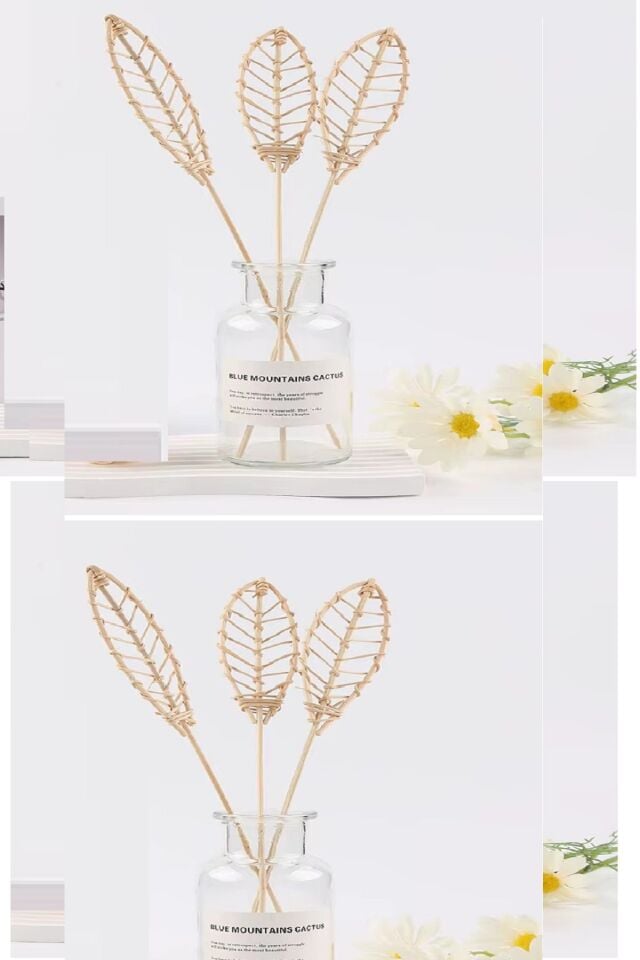 3 Tek Adet 3 Model Aromaterapi Koku Dağıtıcı Rattan Şişe Ahşap Difüzör Çubuk (Spiral-Yaprak-Dalgalı)