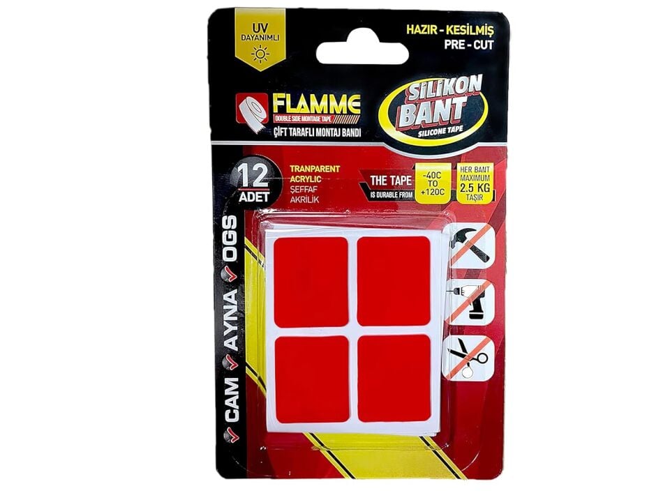 Montaj Bandı 2.5 KG - Çift Taraflı Hazır Kesilmiş Silikon Bant 12'li Montaj Bandı, Şeffaf