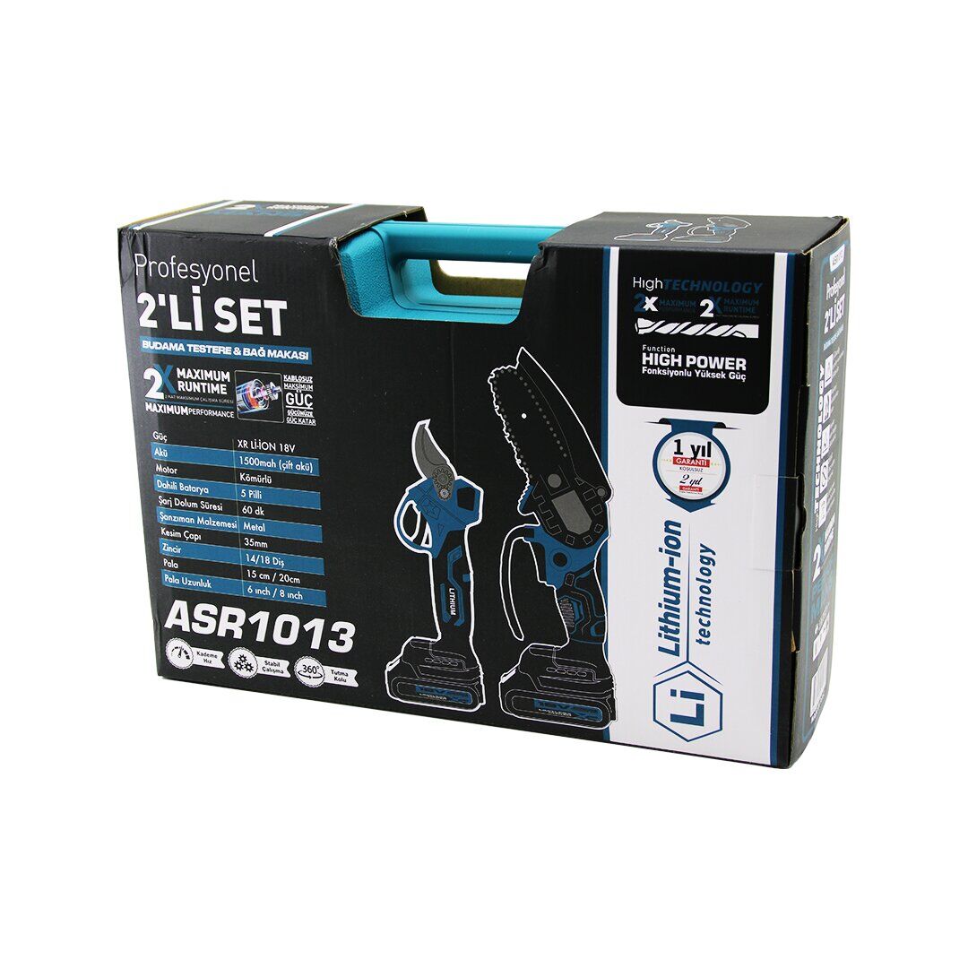 PROFESYONEL 2 PCS SET 6 İNÇ - 8 İNÇ BUDAMA DAL KESME TESTERE ŞARJLI ZİNCİRLİ KÖMÜRLÜ 18V-1500MAH