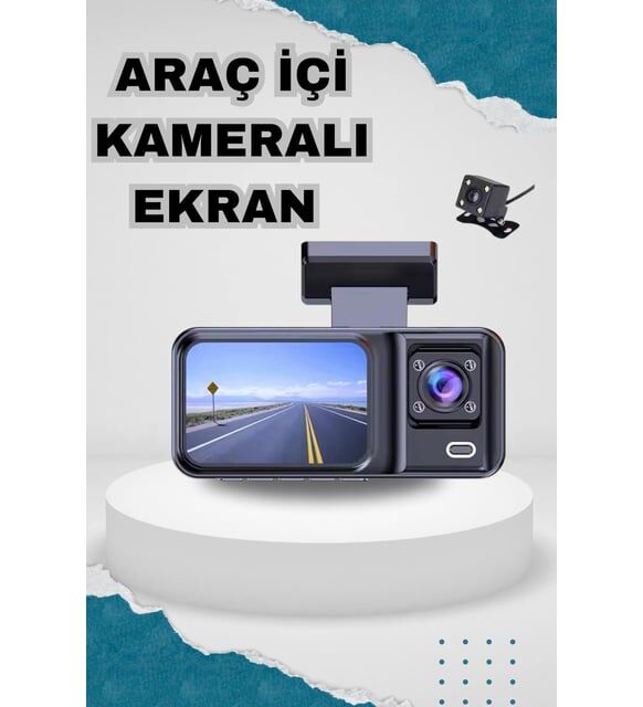 Araç Kamerası - 3 Kameralı Wifi Ön , İç ve Arka Full HD DVR Araç İçi Ekranlı Kamera