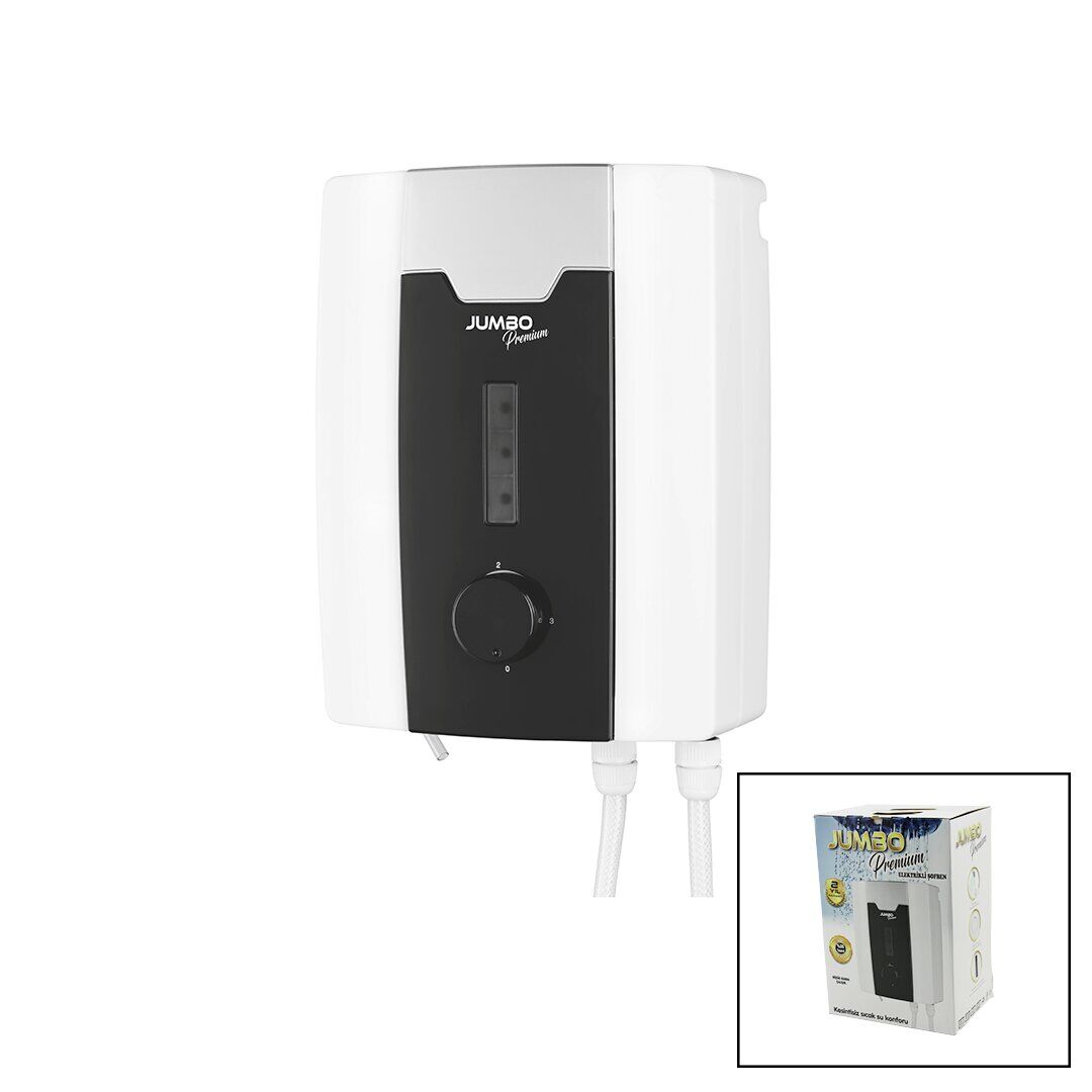 JUMBO PREMİUM BEYAZ ANİ SU ISITICI ELEKTRİKLİ ŞOFBEN DUŞ 7 EMNİYET TERMOSTAT 3 KADEMELİ 8000W