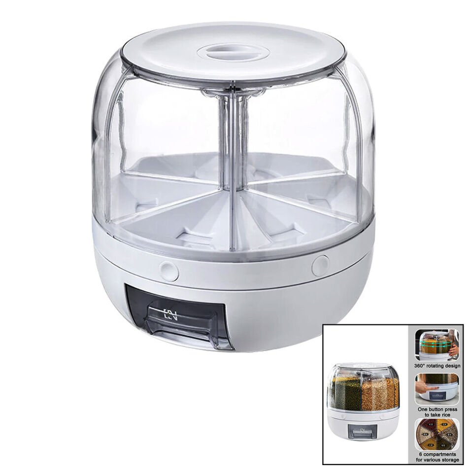 TEBA TGO-1000 ( 360° ) DÖNEBİLEN GIDA & BAKLİYAT ORGANİZERİ ( 6 BÖLMELİ & 6KG. ) OTOMATİK DÜĞME MUSLUK*1