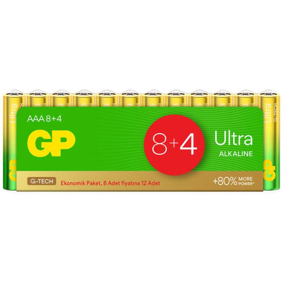 GP Ultra Alkalin AAA İnce Kalem Pil 12'li Paket