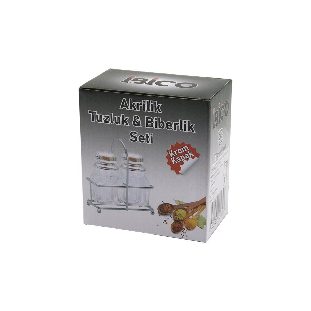 Tuzluk 2PCS KROM KAPAK AKRİLİK TUZLUK BİBERLİK BAHARATLIK METAL STANDLI KARE BOMBELİ