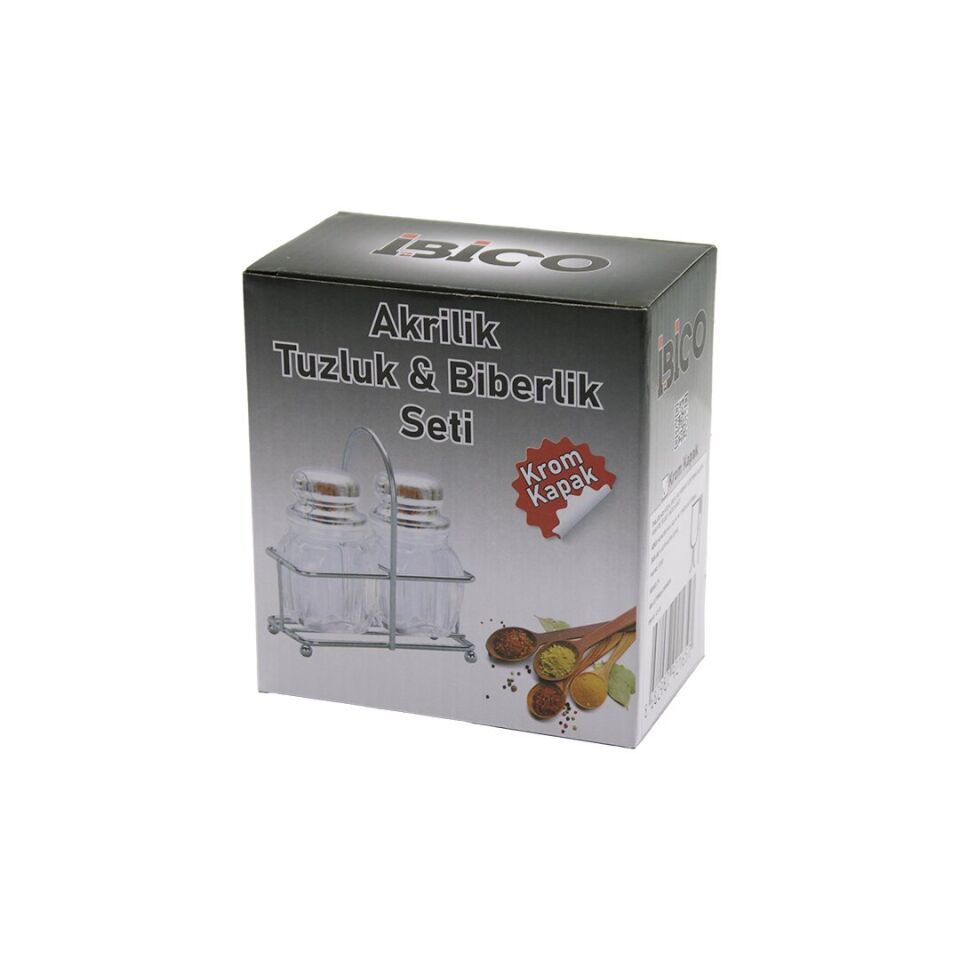 Tuzluk 2PCS KROM KAPAK AKRİLİK TUZLUK BİBERLİK BAHARATLIK METAL STANDLI KARE BOMBELİ