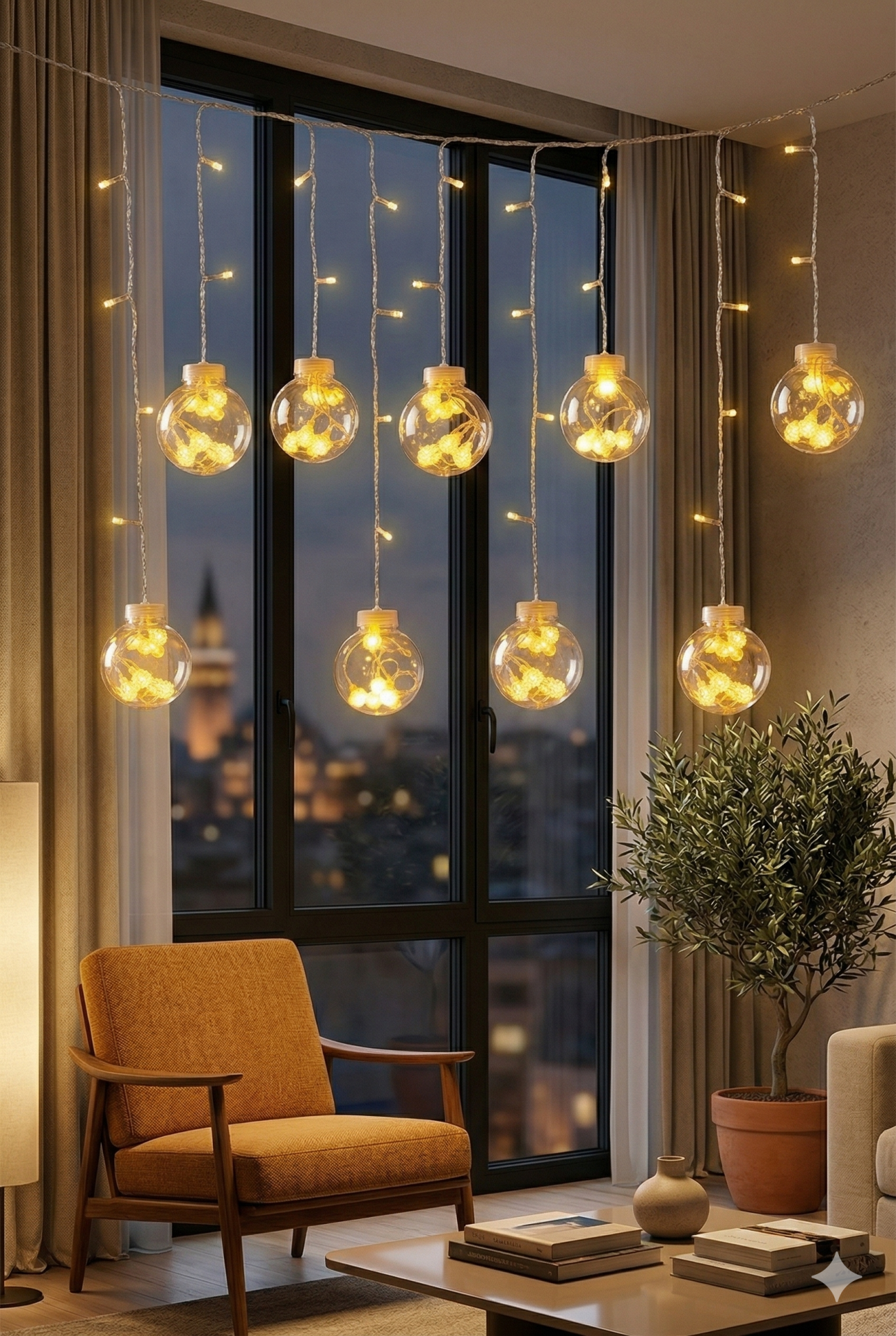 3 Metre 10 Toplu Perde LED Işık - Gün Işığı Şeffaf Dekoratif Aydınlatma - 8 Fonksiyonlu Led