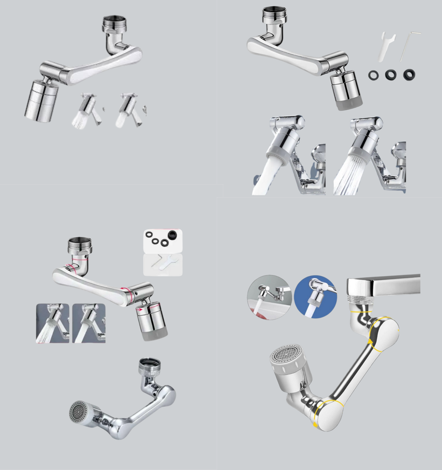 Esnek 1080° Musluk Başlığı 3 Eklemli Hareketli Su Modlu Lavabo Aparatı