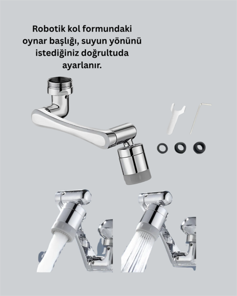 Esnek 1080° Musluk Başlığı 3 Eklemli Hareketli Su Modlu Lavabo Aparatı