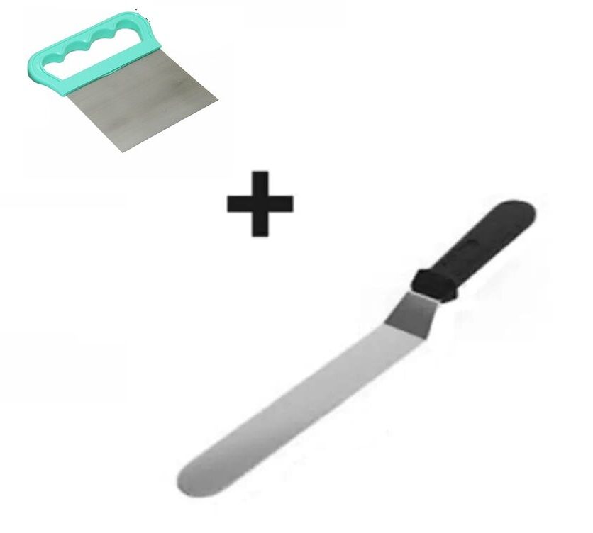 2li Set Hamur Şekillendirici Eğik Pasta Spatulası ve Metal Hamur Kesici Kazıyıcı Spatula