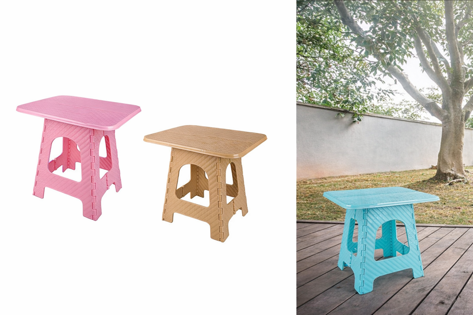 Katlanır Rattan Sehpa Dayanıklı Plastik Balkon Bahçe Kamp Sehpası