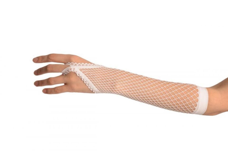 Beyaz Renk Parmak Arası File Örgü Eldiven 26 cm