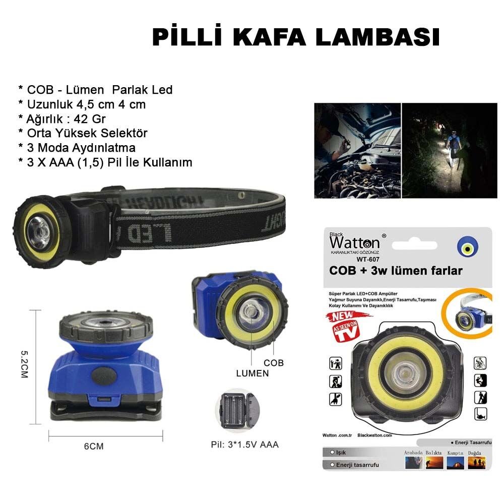 Güçlü Pilli Kafa Lambası Wt-607